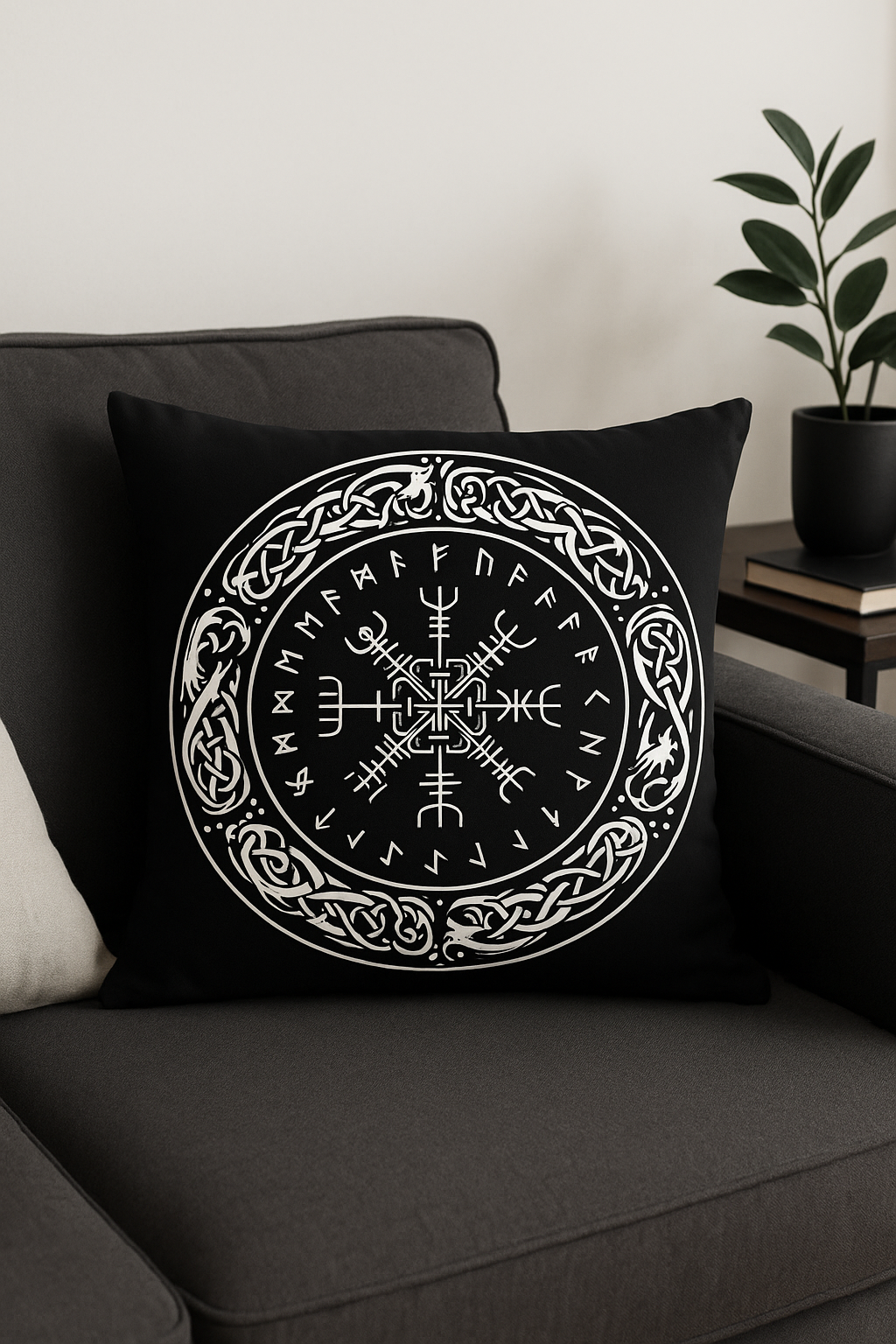 housse de coussin viking amulet motif géométrique noir blanc - vue 2 sur 2