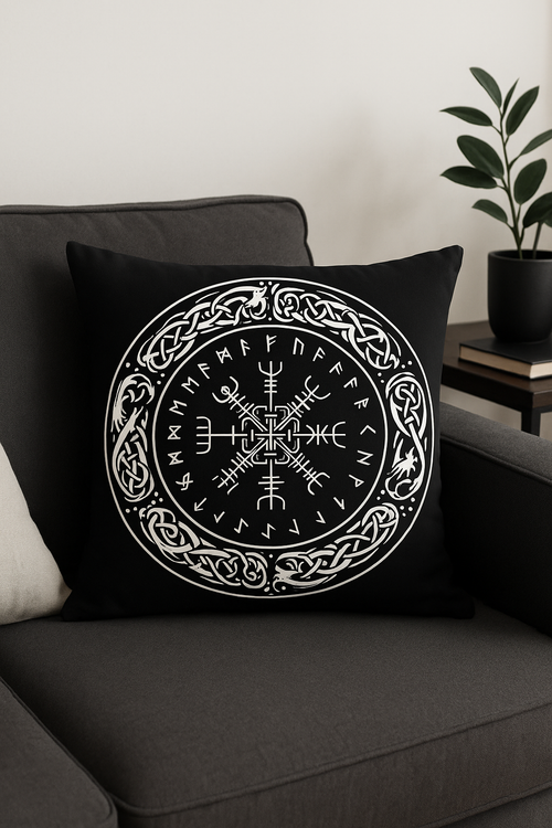 housse de coussin viking amulet motif géométrique noir blanc - vue 2 sur 2