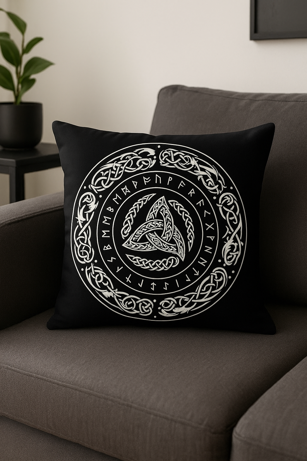 housse de coussin viking amulet motif géométrique noir et blanc - vue 2 sur 2