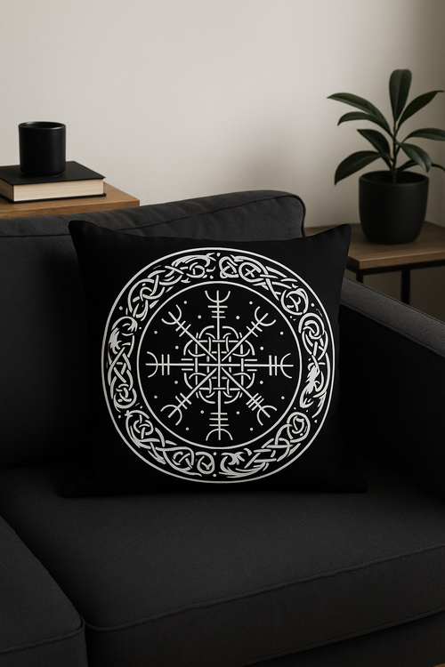 housse de coussin viking amulet motif géométrique noir et blanc - vue 2 sur 2