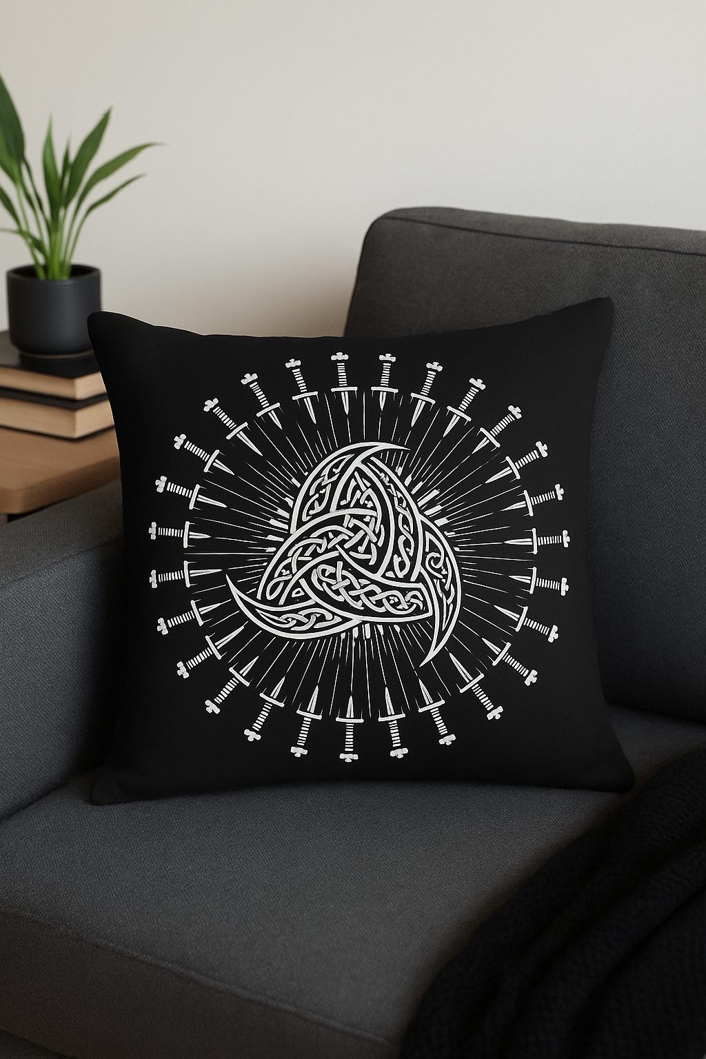housse de coussin viking amulet motif géométrique noir et blanc - vue 2 sur 2