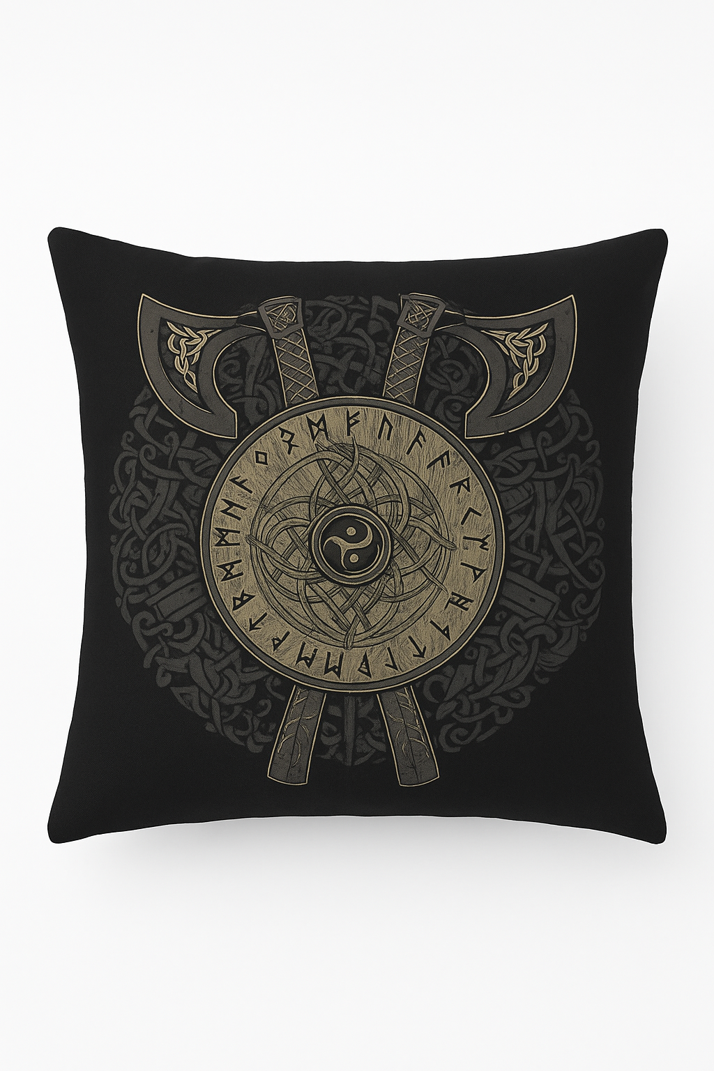 housse de coussin viking amulet motif géométrique noir et blanc
