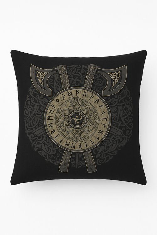 housse de coussin viking amulet motif géométrique noir et blanc