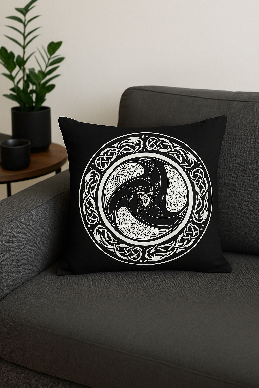 housse de coussin viking amulet motif géométrique noir et blanc - vue 2 sur 2