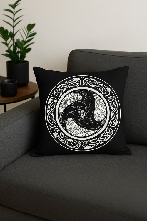 housse de coussin viking amulet motif géométrique noir et blanc - vue 2 sur 2
