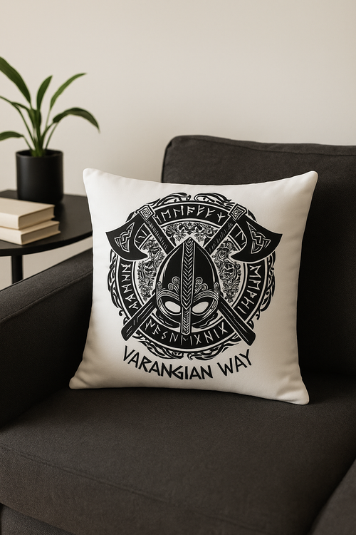 housse de coussin viking amulet motif géométrique noir et blanc - vue 2 sur 2
