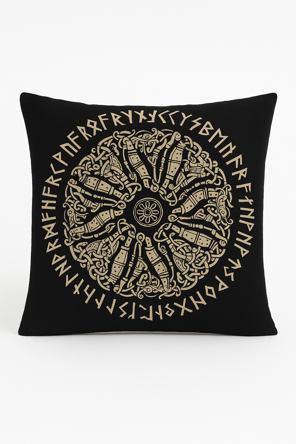 housse de coussin viking amulet motif géométrique noir et blanc