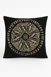housse de coussin viking amulet motif géométrique noir et blanc