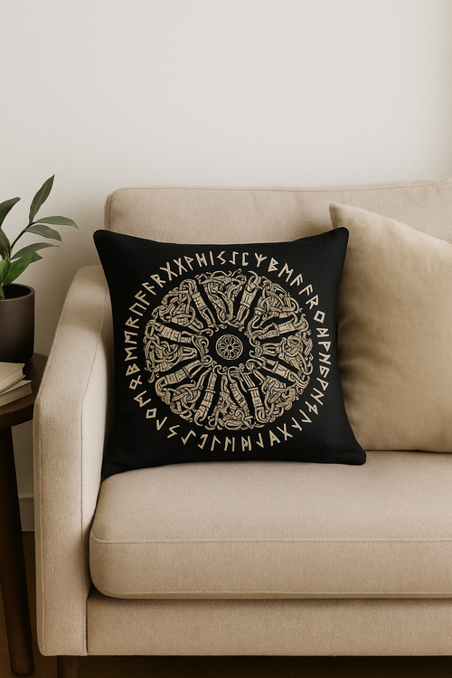 housse de coussin viking amulet motif géométrique noir et blanc - vue 2 sur 2