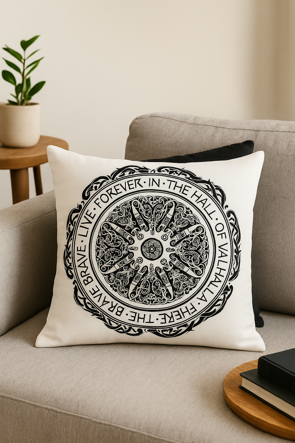 housse de coussin viking amulet motif géométrique noir et blanc - vue 2 sur 2