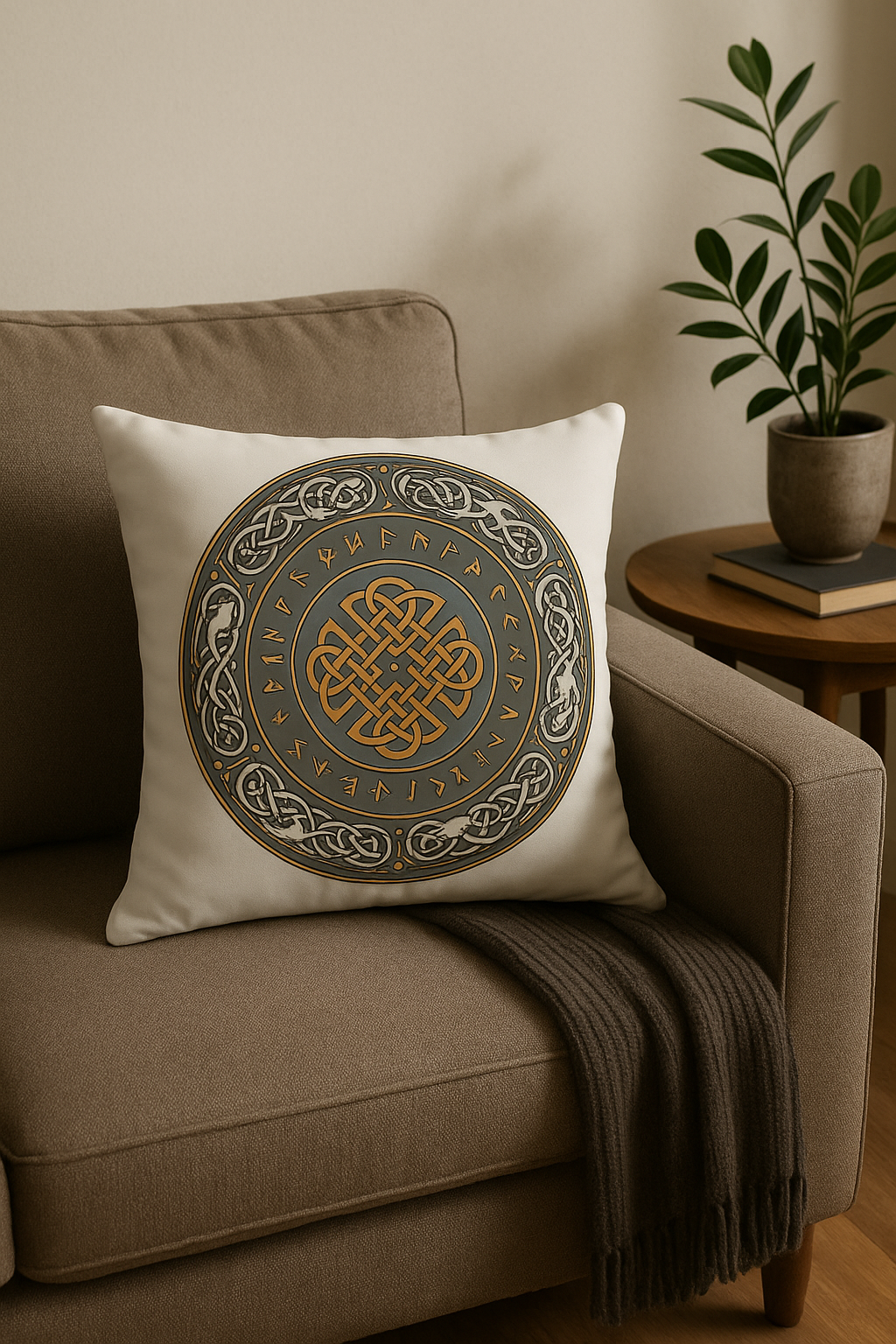 housse de coussin viking amulet motif géométrique noir et blanc - vue 2 sur 2