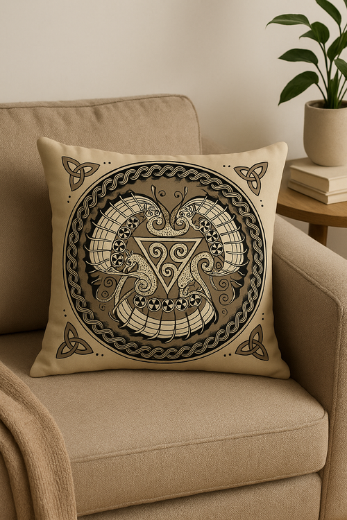 housse de coussin viking amulet motif géométrique noir et blanc - vue 2 sur 2