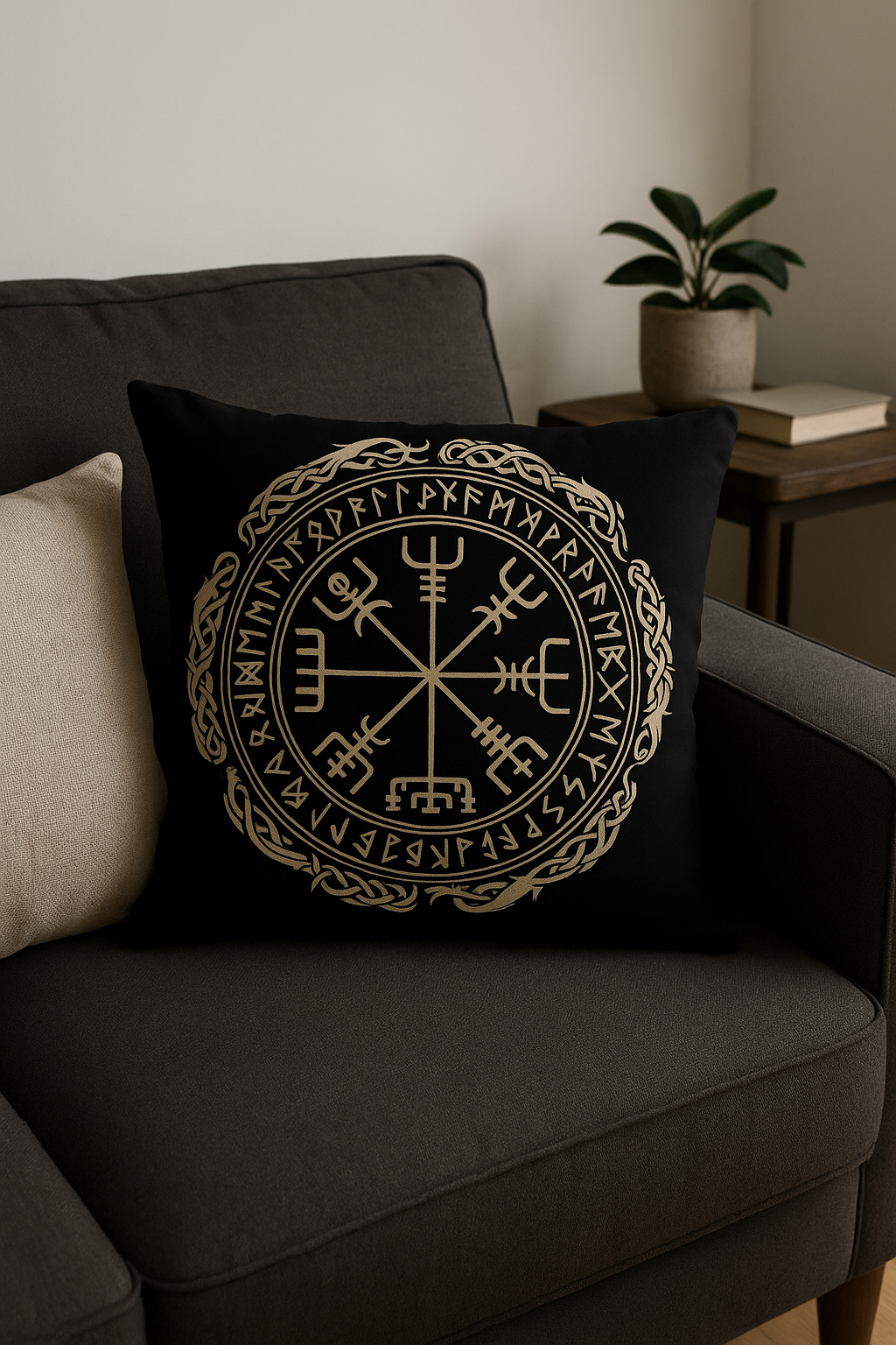 housse de coussin viking amulet motif géométrique noir et blanc - vue 2 sur 2