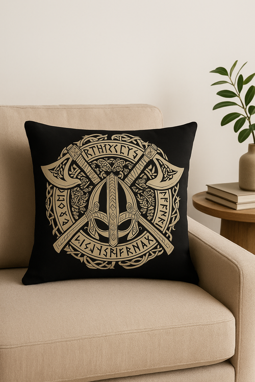 housse de coussin viking amulet motif géométrique noir et blanc - vue 2 sur 2