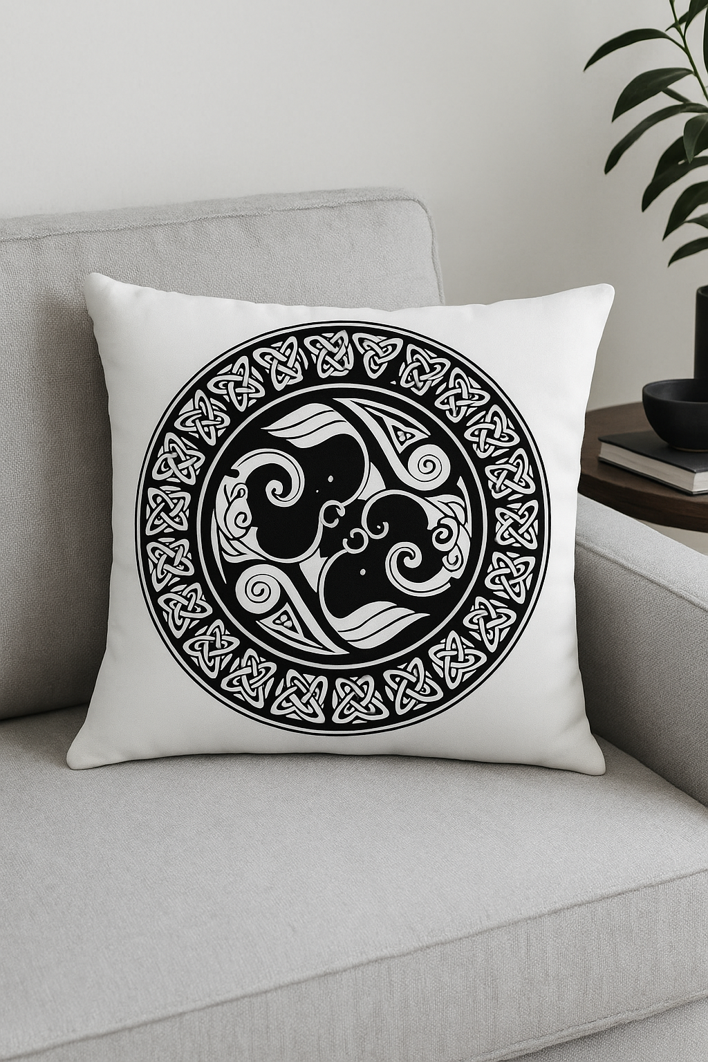 housse de coussin viking amulet motif géométrique noir et blanc - vue 2 sur 2