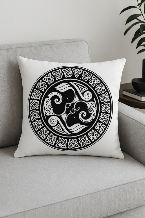 housse de coussin viking amulet motif géométrique noir et blanc - vue 2 sur 2