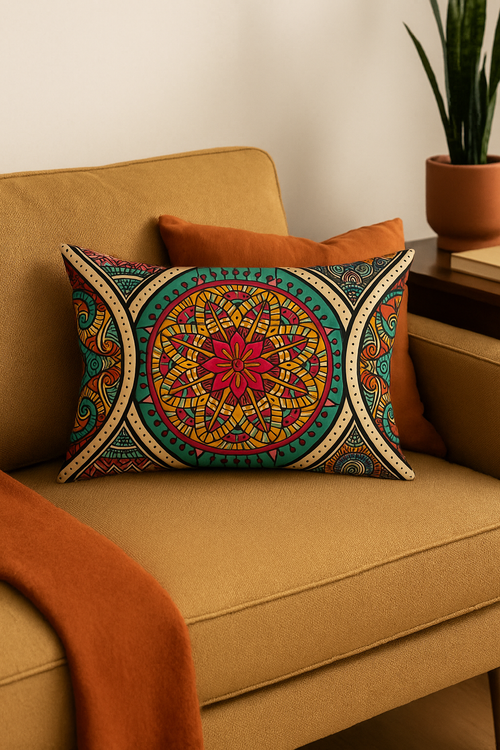 housse de coussin vintage à motif mandala pour canapé ou lit - vue 3 sur 2