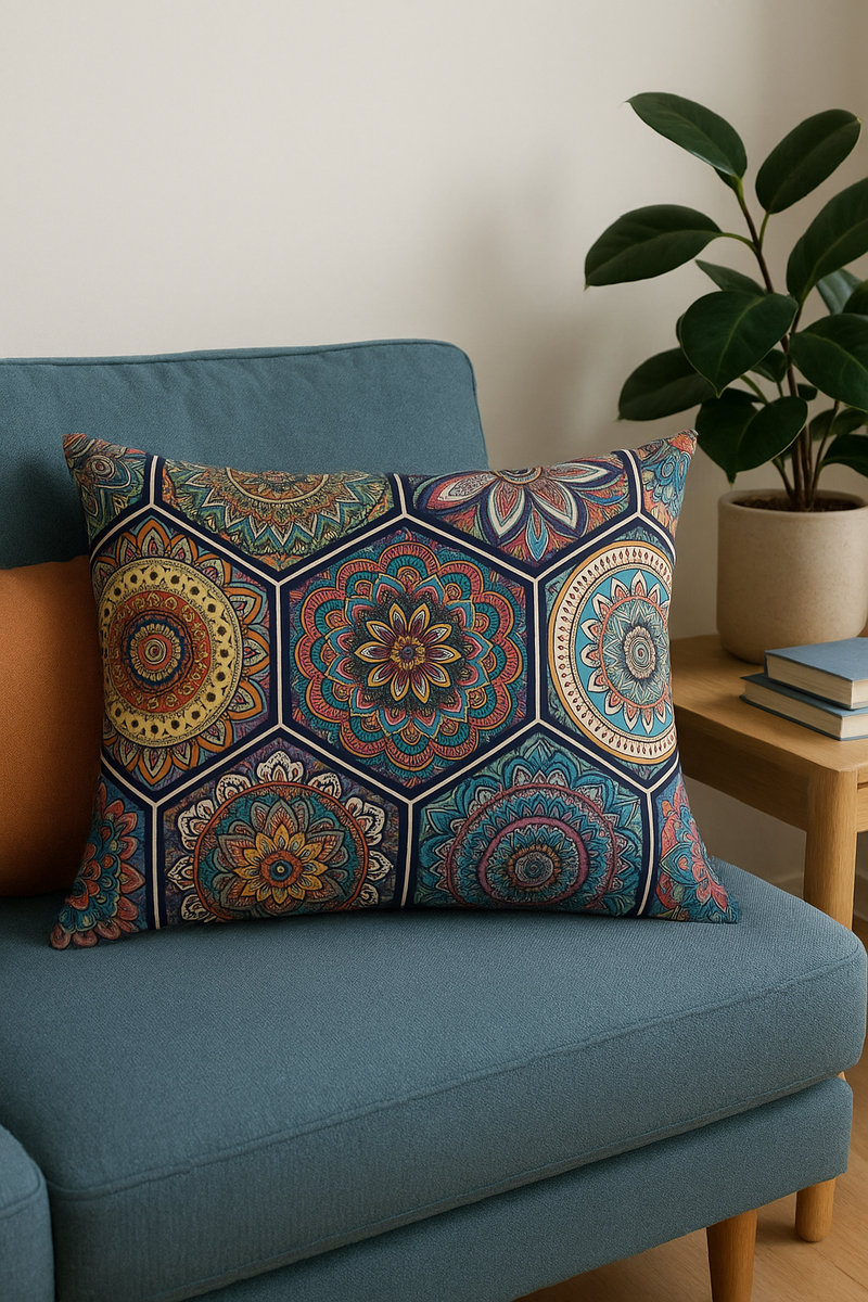 housse de coussin vintage à motif mandala pour décoration intérieure