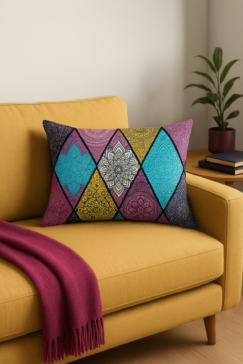 housse de coussin vintage motif mandala pour canapé ou lit - vue 2 sur 2