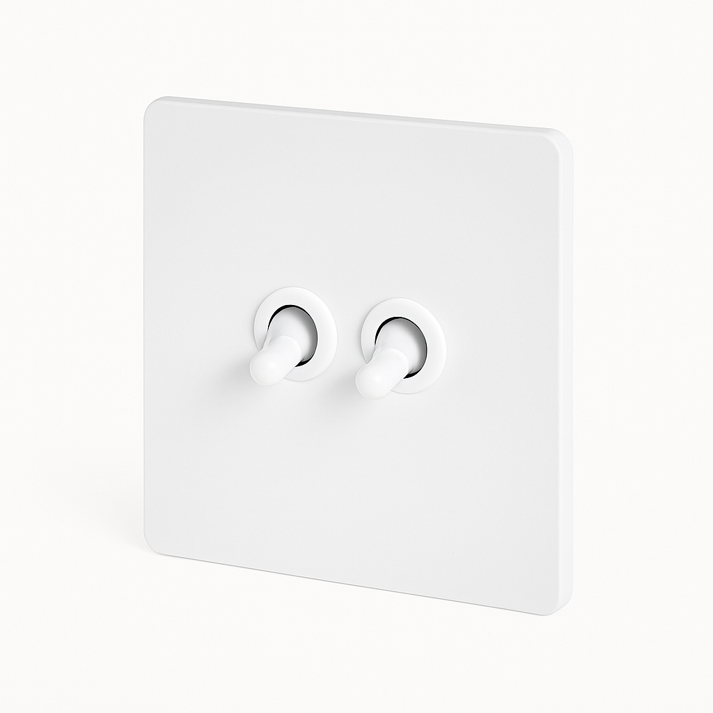 Interrupteur double 2 voies en acier blanc mat bords arrondis