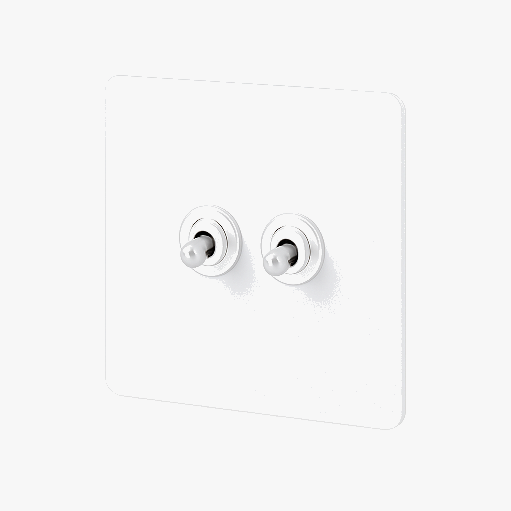 Interrupteur double 2 voies en acier blanc mat bords arrondis