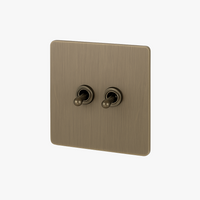 Interrupteur double 2 voies en acier gris brossé bords arrondis