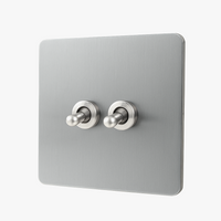 Interrupteur double 2 voies en acier gris brossé bords arrondis