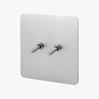 Interrupteur double 2 voies en acier gris clair brossé bords arrondis