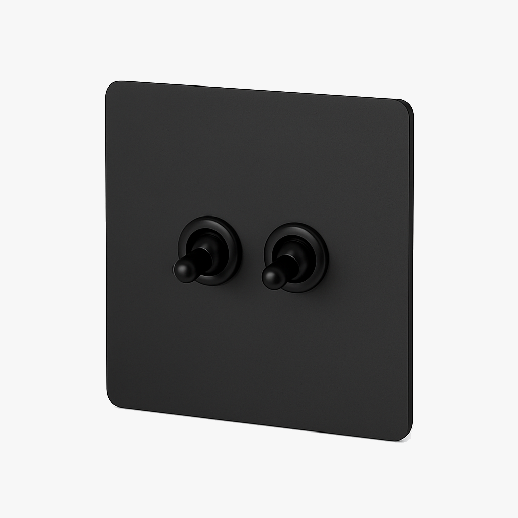 Interrupteur double 2 voies en acier noir mat bords arrondis