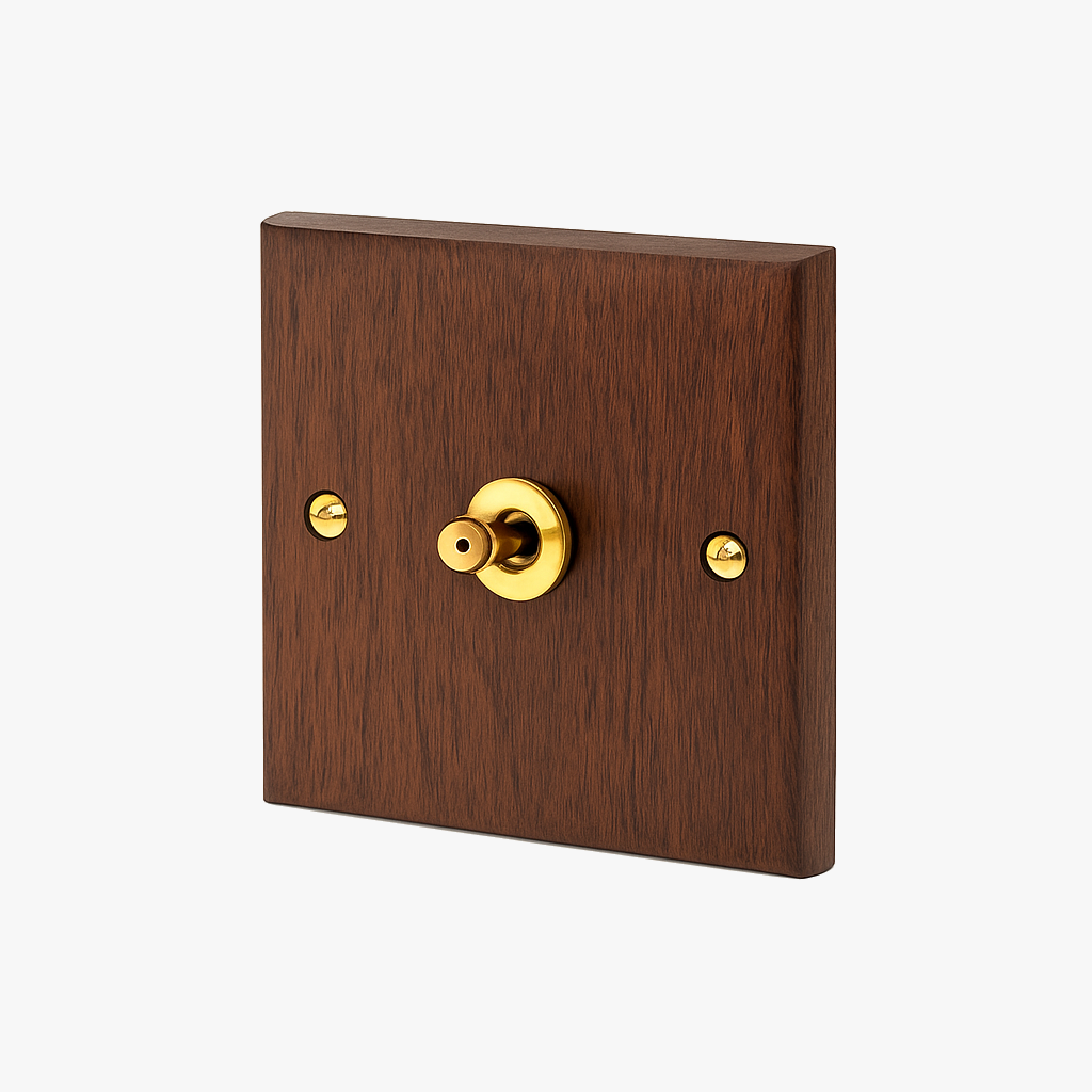 Interrupteur simple 1 voie intermédiaire switch en bois et vis dorées