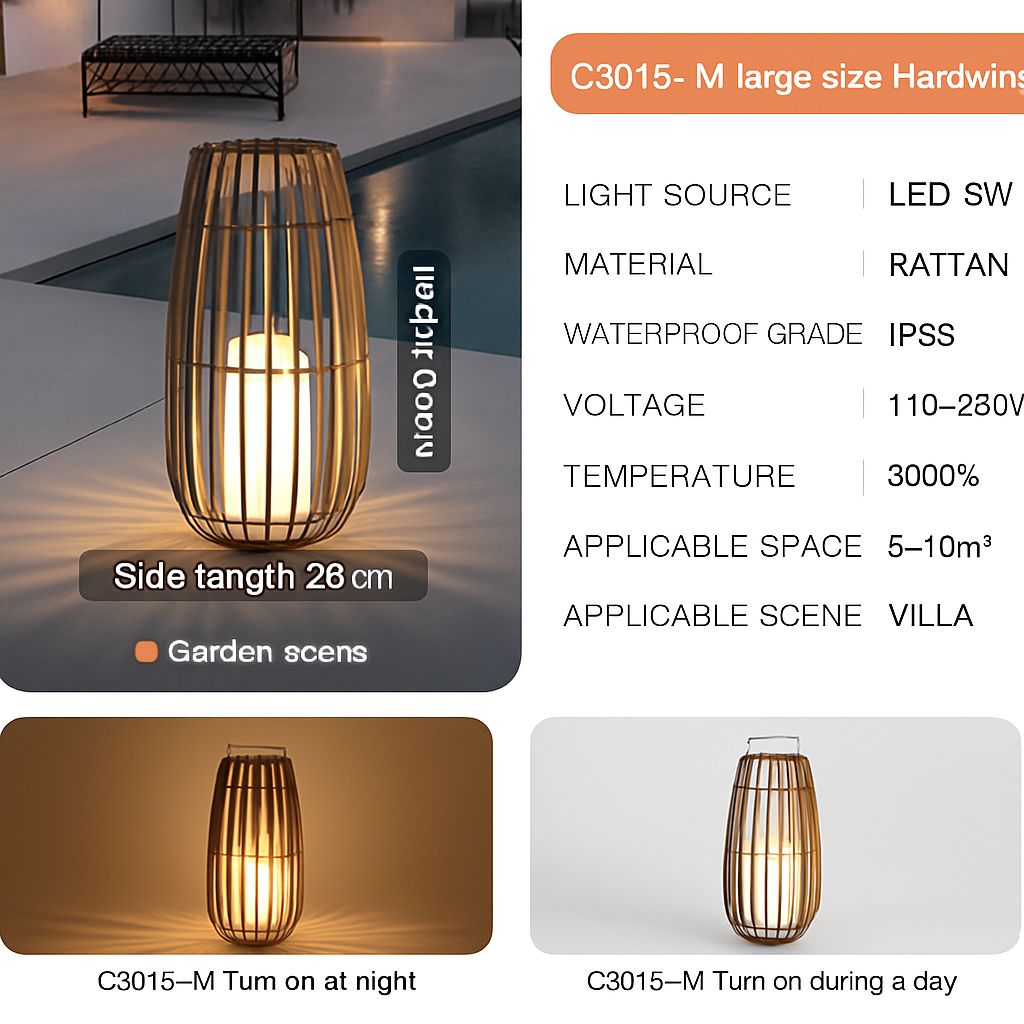Jardin extérieur lumière solaire rotin IP65 étanche lampadaire Villa cour paysage pelouse lumière pour jardin Patio clôture décor - vue 11 sur 13