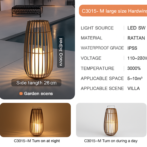 Jardin extérieur lumière solaire rotin IP65 étanche lampadaire Villa cour paysage pelouse lumière pour jardin Patio clôture décor - vue 11 sur 13