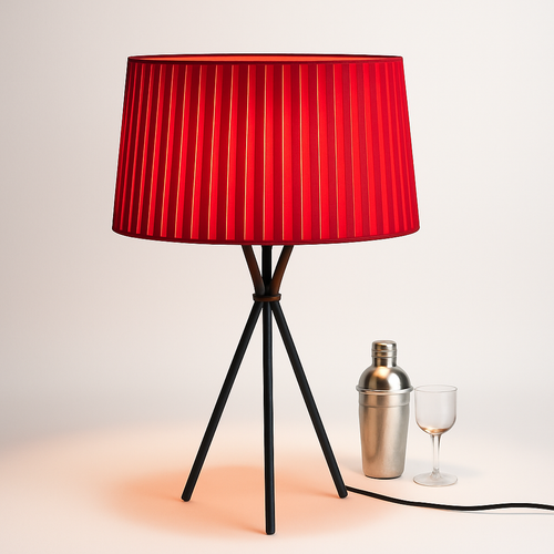 Lampadaire avec pieds croisés et abat jour en tissu rouge Nordic - vue 3 sur 3