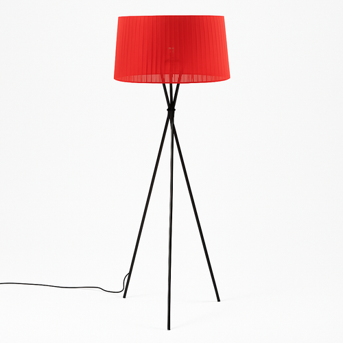 Lampadaire avec pieds croisés et abat jour en tissu rouge Nordic