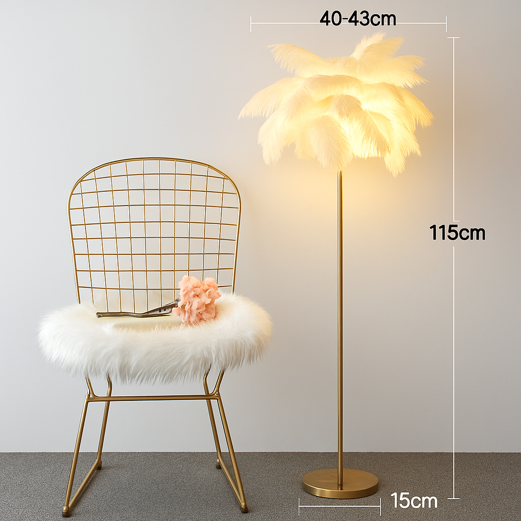 lampadaire décoratif nordique avec plumes d'autruche et éclairage led - vue 13 sur 15