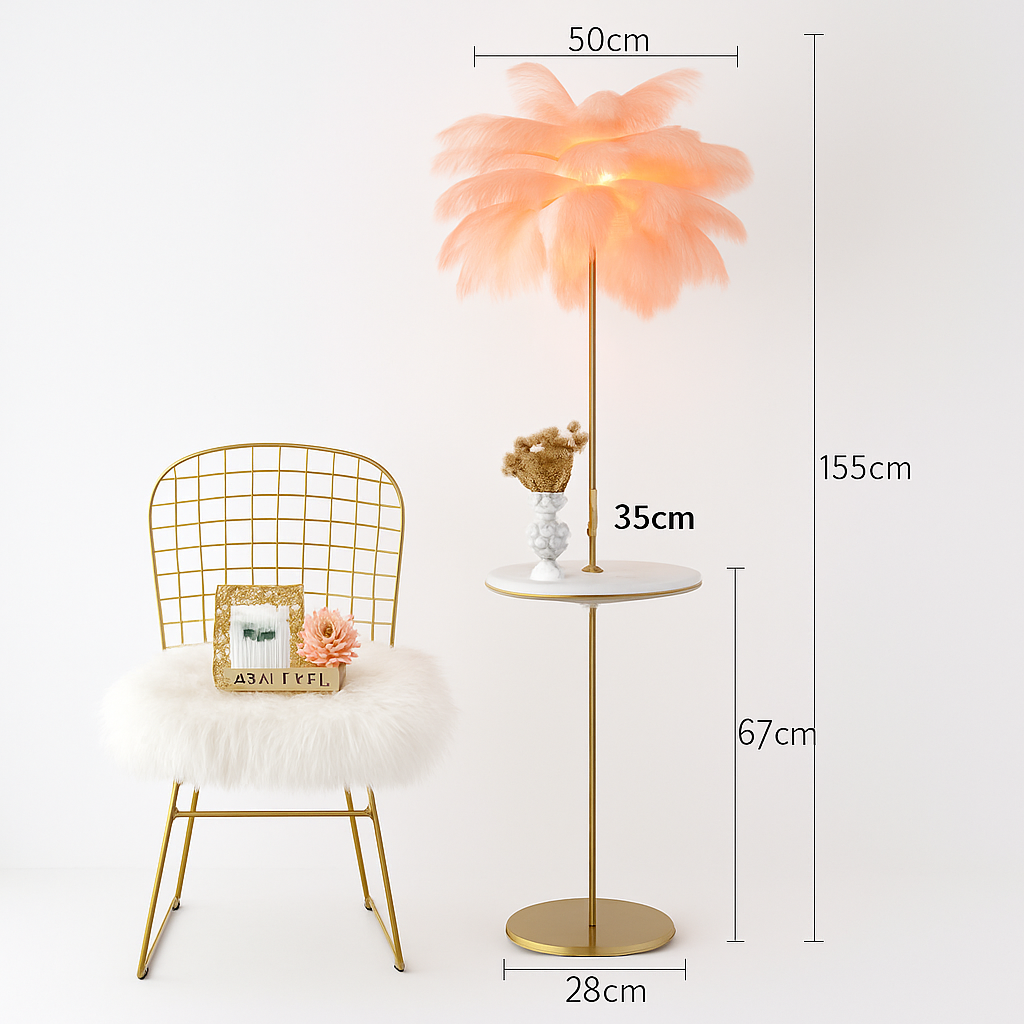 lampadaire décoratif nordique avec plumes d'autruche et éclairage led - vue 14 sur 15