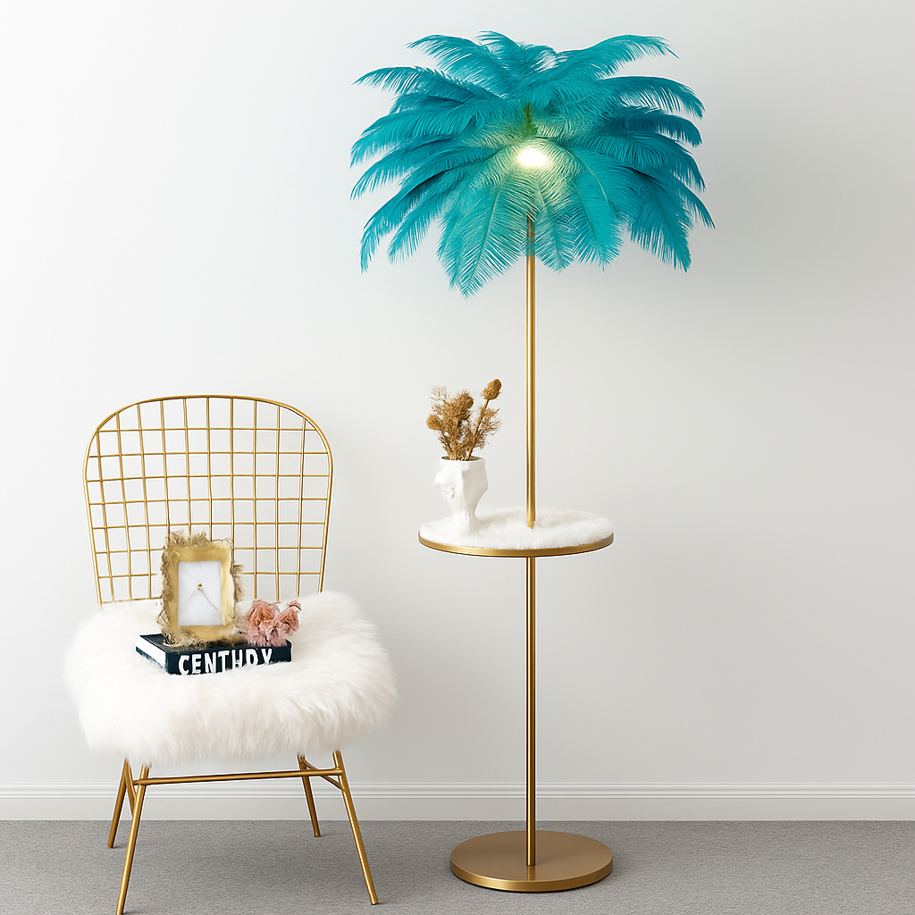 lampadaire décoratif nordique avec plumes d'autruche et éclairage led - vue 15 sur 15