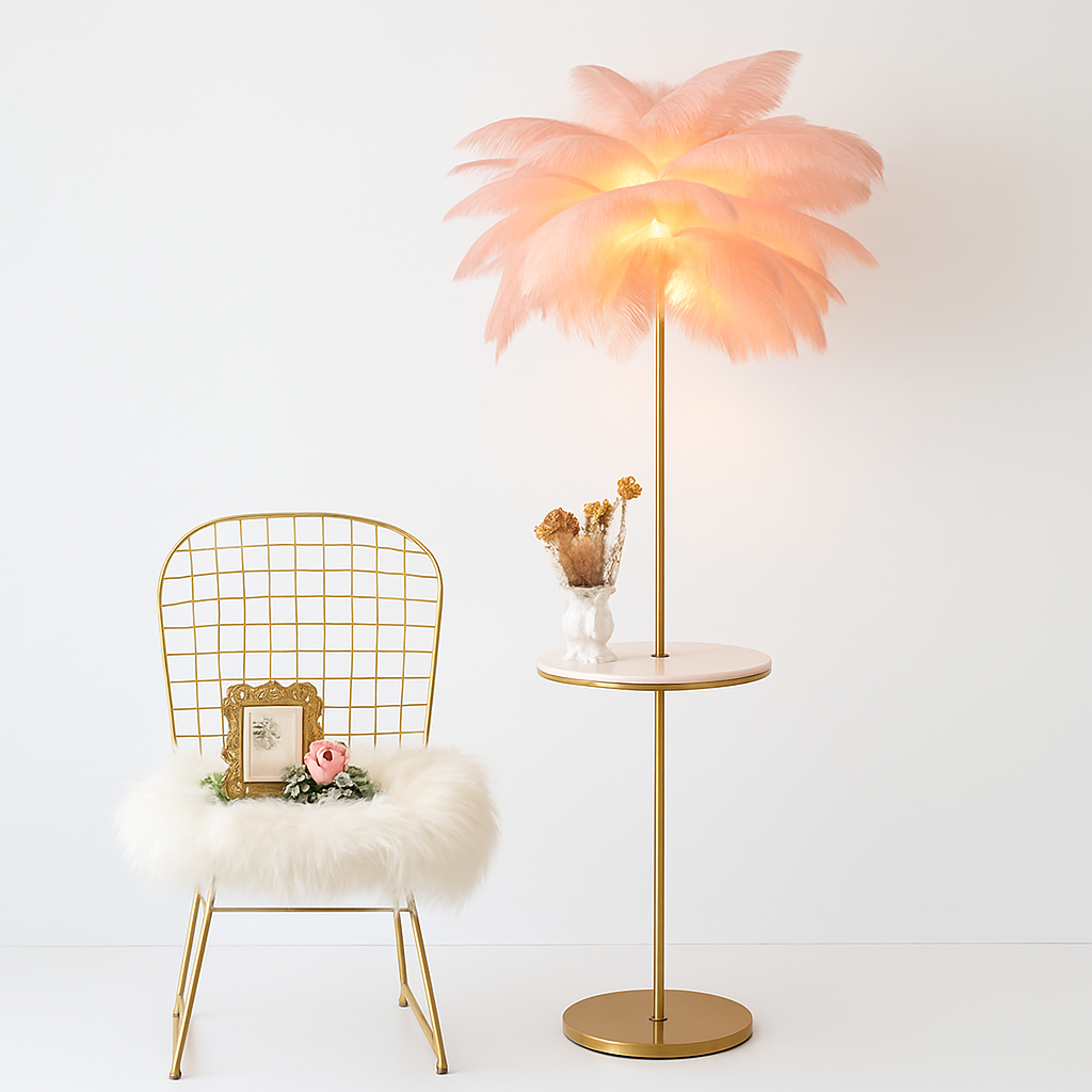 lampadaire décoratif nordique avec plumes d'autruche et éclairage led - vue 4 sur 15