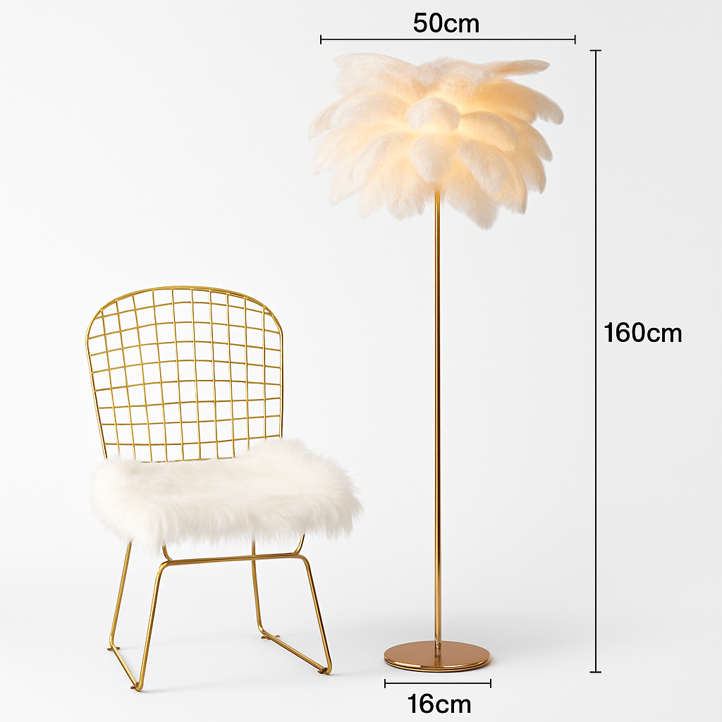 lampadaire décoratif nordique avec plumes d'autruche et éclairage led - vue 10 sur 15
