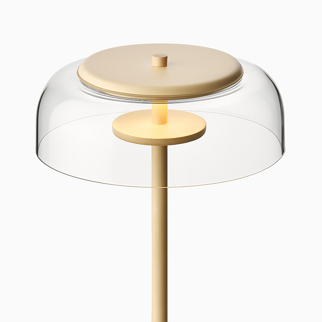 Lampadaire doré avec abat-jour en verre arrondi - vue 4 sur 5