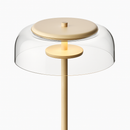 Lampadaire doré avec abat-jour en verre arrondi