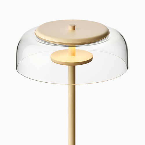 Lampadaire doré avec abat-jour en verre arrondi - vue 4 sur 5