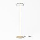 Lampadaire doré avec abat-jour en verre arrondi