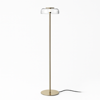 Lampadaire doré avec abat-jour en verre arrondi