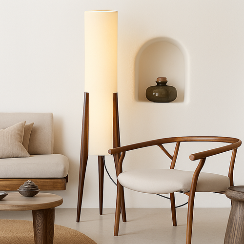 Lampadaire en bois massif Art nordique Simple abat-jour moderne tissu chambre salon décor lecture restaurant salon standin - vue 3 sur 8