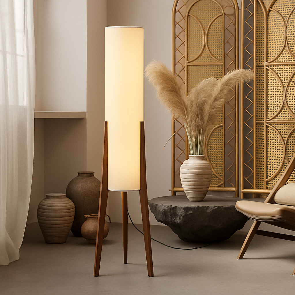 Lampadaire en bois massif Art nordique Simple abat-jour moderne tissu chambre salon décor lecture restaurant salon standin - vue 3 sur 8