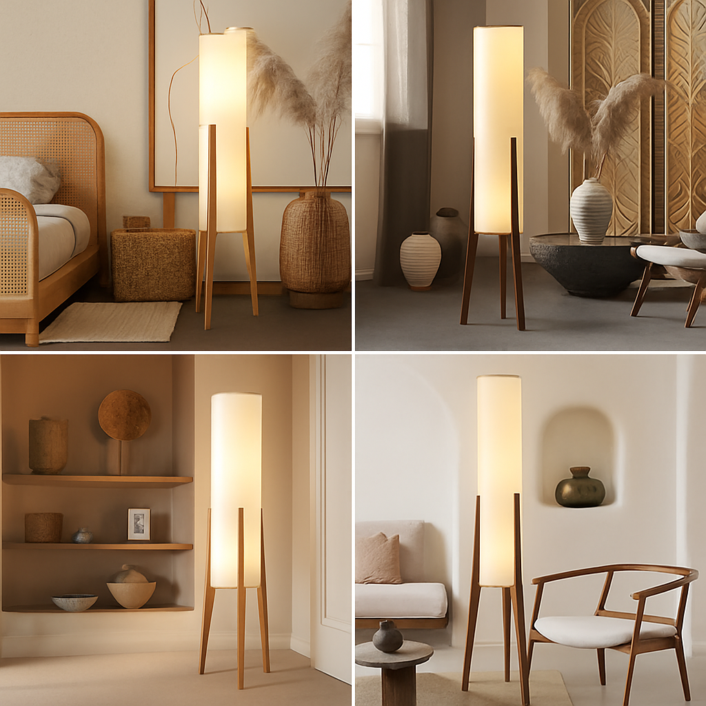 Lampadaire en bois massif Art nordique Simple abat-jour moderne tissu chambre salon décor lecture restaurant salon standin - vue 5 sur 8