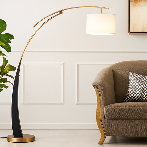 lampadaire en tissu à bras long sur pied en métal - vue 3 sur 7