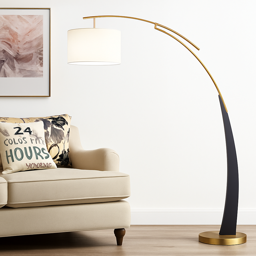lampadaire en tissu à bras long sur pied en métal - vue 3 sur 7