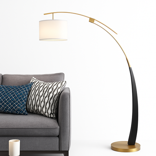 lampadaire en tissu à bras long sur pied en métal - vue 6 sur 7